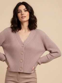 Outzidr - Women Nude Full Sleeve Buttoned Cardigan