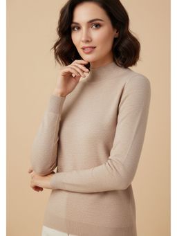 Outzidr - Women Nude Full Sleeve Mock Neck Sweater