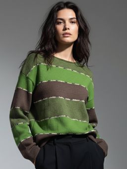 Outzidr - Women Green Glitter Detailed Drop Shoulder Sweater