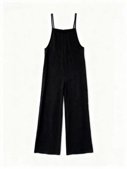 Outzidr - Black Double Spaghetti Strap Jumpsuit
