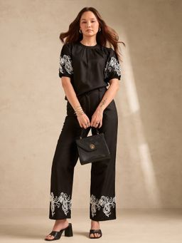 Outzidr - Women's Black Embroidered Co-Ord Set