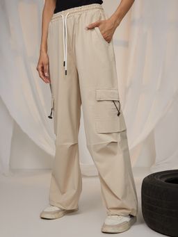 PINACOLADA - Beige Solid Comfortable Cargo Trouser