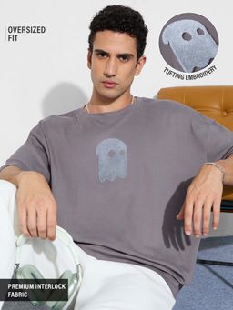 The Souled Store - Grey Embroidered Oversized Fit T-Shirt