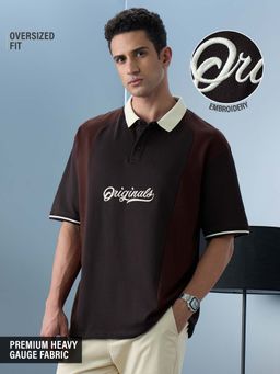 The Souled Store - Brown Colorblock Oversized Fit Polo T-Shirt