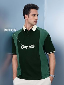 The Souled Store - Green Colorblock Oversized Fit Polo T-Shirt