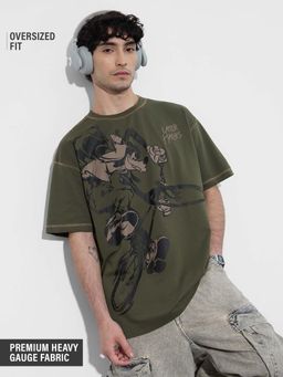 The Souled Store - Green Printed Oversized Fit T-Shirt