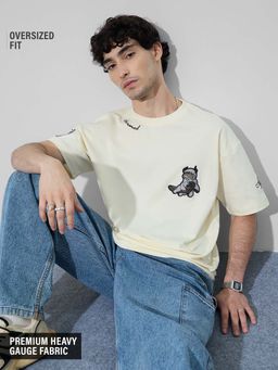 The Souled Store - Off White Embroidered Oversized Fit T-Shirt