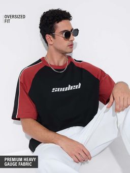The Souled Store - Black Colorblock Oversized Fit T-Shirt
