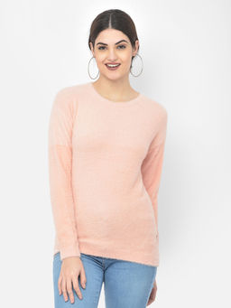 CRIMSOUNE CLUB - Women Light Pink Solid Round Neck Sweater