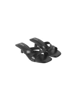 Mochi - Women Black Open Casual Slides Kitten Heels