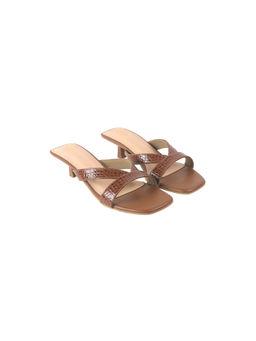 Mochi - Women Brown Open Casual Slides Kitten Heels