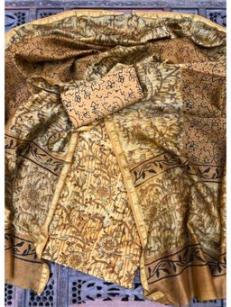 Palash - Beige Hand Block Printed Chanderi Unstitched Top with Bottom and Dupatta (Set of 3)
