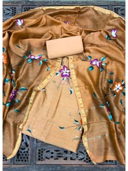 Palash - Beige Hand Painted Chanderi Unstitched Top with Bottom and Dupatta (Set of 3)