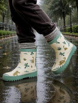 Little Surprise Box - Mr. Dash T-Rex Rubber Rain Gumboots for Kids - Cream
