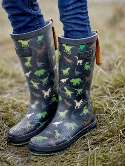 Little Surprise Box - Mr. Dino Rex Rubber Rain Gumboots for Kids - Grey
