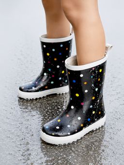 Little Surprise Box - Ms. Mia Polka Rubber Rain Gumboots for Kids - Black