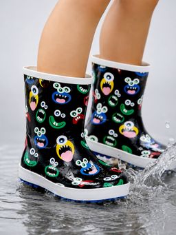 Little Surprise Box - Mr. Pippy Monster Rubber Rain Gumboots for Kids - Black