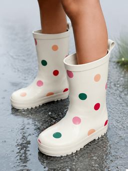 Little Surprise Box - Ms. Swiss Dots Flexible Rubber Rain Gumboots for Kids - White