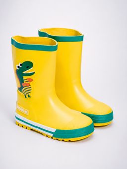 Little Surprise Box - Mr. Yelosaur Stripe , Flexible Rubber Rain Gumboots for Kids - Yellow
