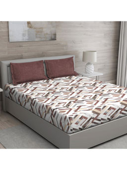 GM - Brown Geometric 150 Tc Cotton Queen 1 Bedsheet 2 Cushion Covers