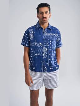 TERRA LUNA - Men Navy Blue Coast Linen Shirt