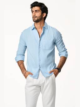 TERRA LUNA - Men Alto Blue Lite Khadi Sporty Shirt