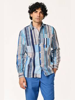 TERRA LUNA - Men Blue Alto Lite Khadi Sporty Shirt