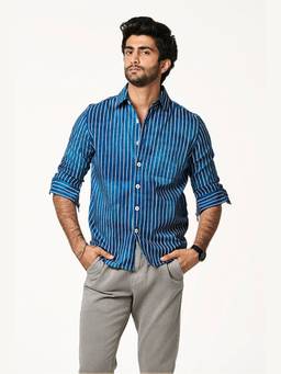 TERRA LUNA - Men Blue Alto Lite Khadi Sporty Shirt
