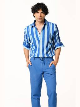 TERRA LUNA - Men Alto Lite Blue Khadi Sporty Shirt