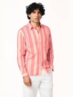 TERRA LUNA - Men Pink Alto Lite Khadi Sporty Shirt