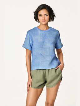 TERRA LUNA - Women Blue Cela Linen T-Shirt