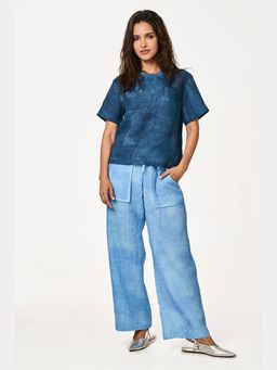 TERRA LUNA - Women Cela Blue Linen T-Shirt