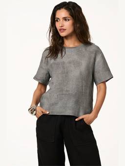 TERRA LUNA - Women Grey Cela Linen T-Shirt