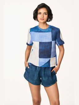 TERRA LUNA - Women Blue Cela Linen T-Shirt