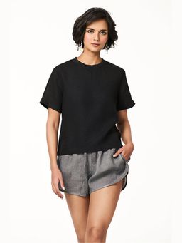 TERRA LUNA - Women Black Cela Linen T-Shirt