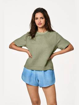 TERRA LUNA - Women Green Cela Linen T-Shirt