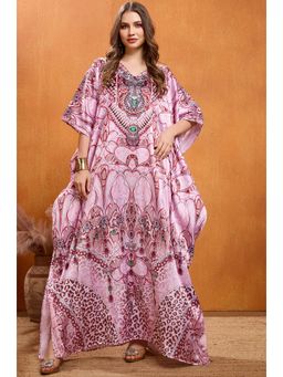LABEL AARNA - Crimson Pink Desire Soft Satin Kaftan Dress