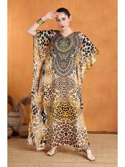 LABEL AARNA - Multicoloured Forest Safari Soft Satin Kaftan Dress