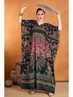 LABEL AARNA - The Dark Radiance Soft Satin Kaftan Dress with Rhinestones