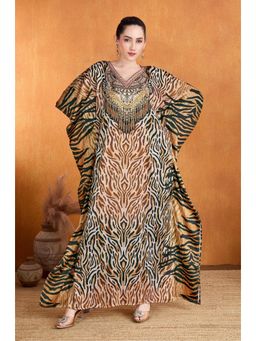 LABEL AARNA - Tiger Trail Soft Satin Kaftan Dress with Rhinestones