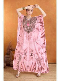 LABEL AARNA - Roaring Rapture Soft Satin Kaftan Dress with Rhinestones