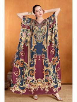 LABEL AARNA - Ruby Eclipse Soft Satin Kaftan Dress with Rhinestones