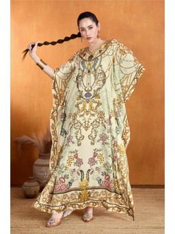 LABEL AARNA - Timeless Grace Soft Satin Kaftan Dress with Rhinestones