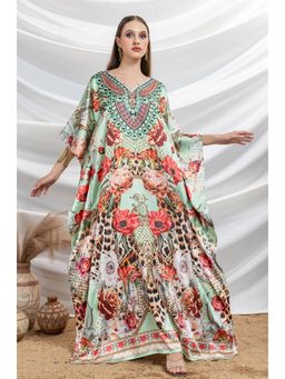 LABEL AARNA - Emerald Green Majesty Soft Satin Women Kaftan Dress