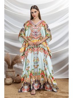 LABEL AARNA - Green Women Aurora Royal Soft Satin Kaftan Dress
