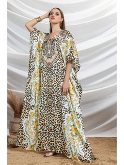 LABEL AARNA - Imperial Roar Brown Women Soft Satin Kaftan Dress