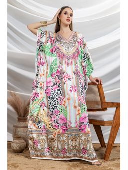 LABEL AARNA - Golden Blue Huntress Soft Satin Kaftan Dress