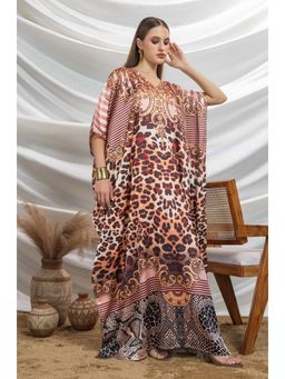 LABEL AARNA - Women Wild Wind Soft Satin Kaftan Dress with Rhinestones