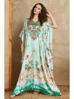 LABEL AARNA - Women Serene Majesty Soft Satin Kaftan Dress with Rhinestones