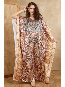 LABEL AARNA - Women Savanna Reign Soft Satin Kaftan Dress with Rhinestones